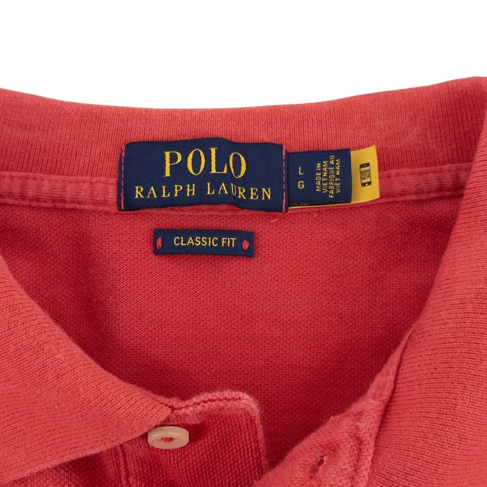 Polo Ralph Lauren Mens Large Coral Classic Fit Short Sleeve Polo Shirt Blue Pony
